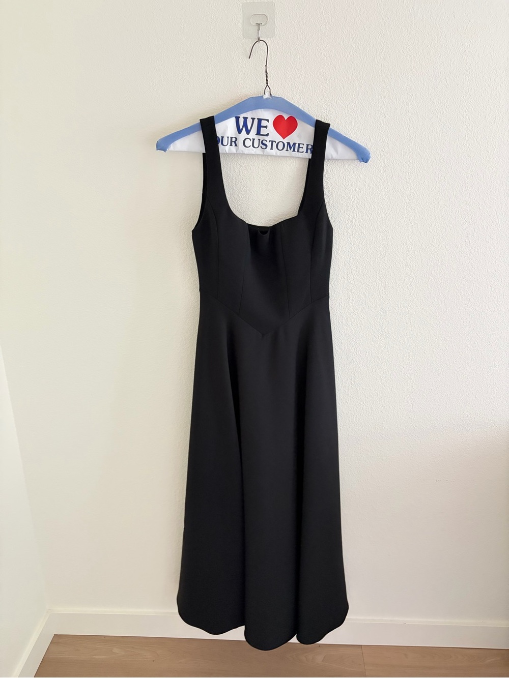 Odd Muse: Black Square-Neck Midi Dress with Wide Straps - Picture 4 of 4